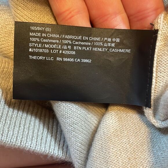 Theory Button Placket Henley Cashmere Sweater Pale Sand S - Picture 6 of 8